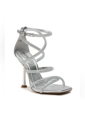 MICHAEL MICHAEL KORS Imani Strappy High Heel Leather Sandal in Silver - NWT